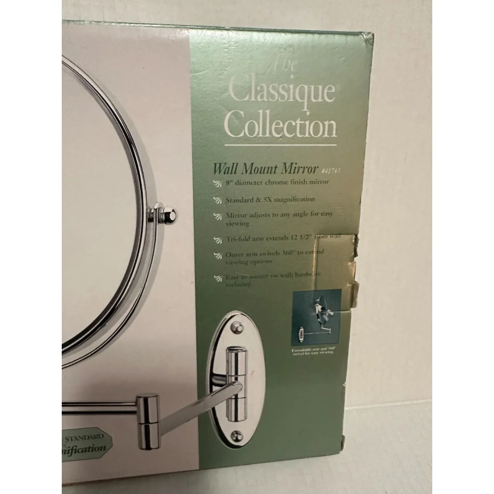 Conair Chrome Standard & 5X Magnification Oval Wall Mount Swivel Mirror 8